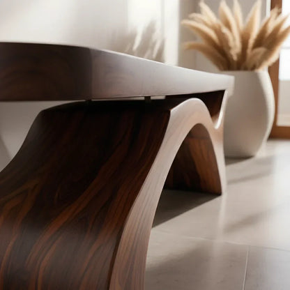 Sculptural Curved Solid Wood Bench – Modern Organic Form - Rustirawood