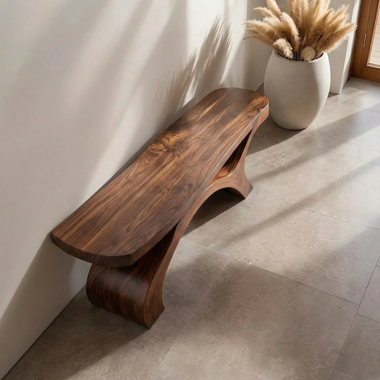 Sculptural Curved Solid Wood Bench – Modern Organic Form - Rustirawood