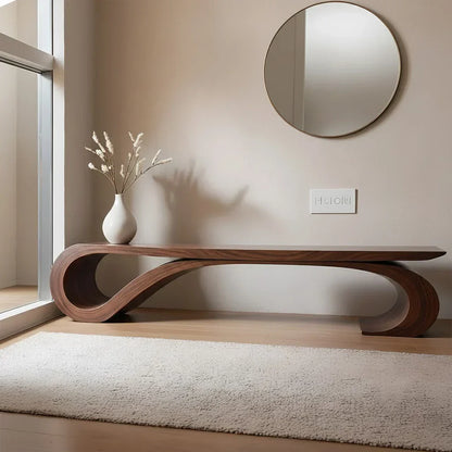 Sculptural Curved Solid Wood Bench – Waveflow Edition - Rustirawood