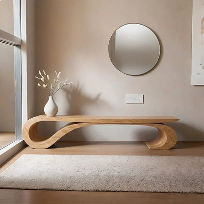 Sculptural Curved Solid Wood Bench – Waveflow Edition - Rustirawood