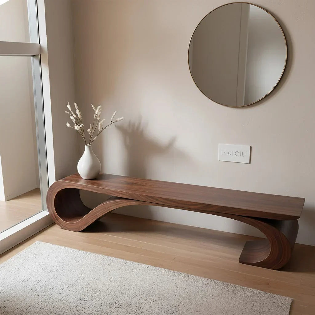 Sculptural Curved Solid Wood Bench – Waveflow Edition - Rustirawood