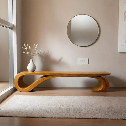 Sculptural Curved Solid Wood Bench – Waveflow Edition - Rustirawood