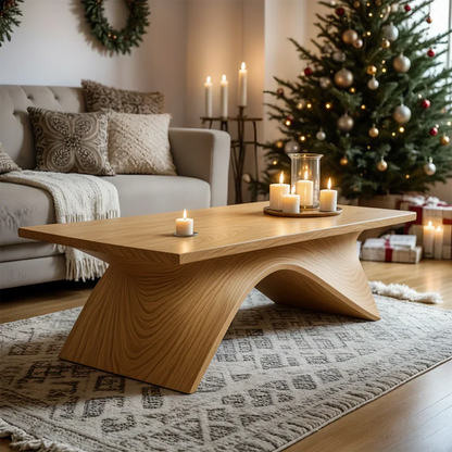 Sculptural Curved Solid Wood Coffee Table – Handcrafted Natural Finish - Rustirawood