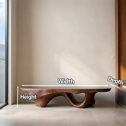Sculptural Fluid-Form Solid Wood Bench – Modern Organic Art Piece - Rustirawood