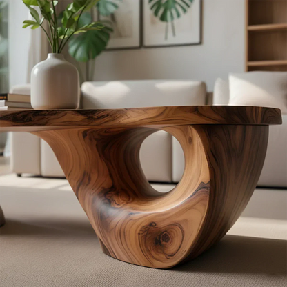 Sculptural Natural Solid Wood Coffee Table — Organic Curve Design - Rustirawood
