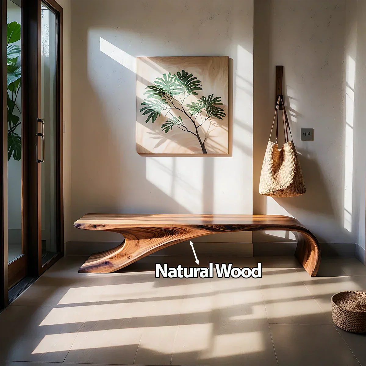 Sculptural Natural Solid Wood Entryway Bench - Rustirawood
