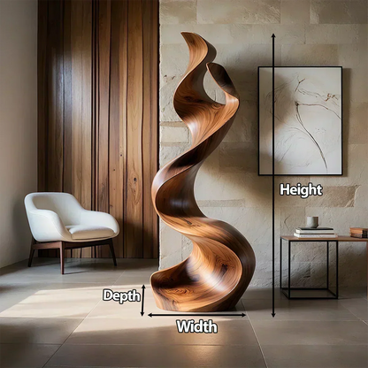Sculptural Natural Solid Wood Floor Art — Handcarved Organic Twist Form - Woodenecho