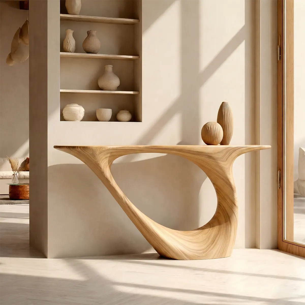 Sculptural Organic Solid Wood Console Table for Modern Entryways - Woodenecho