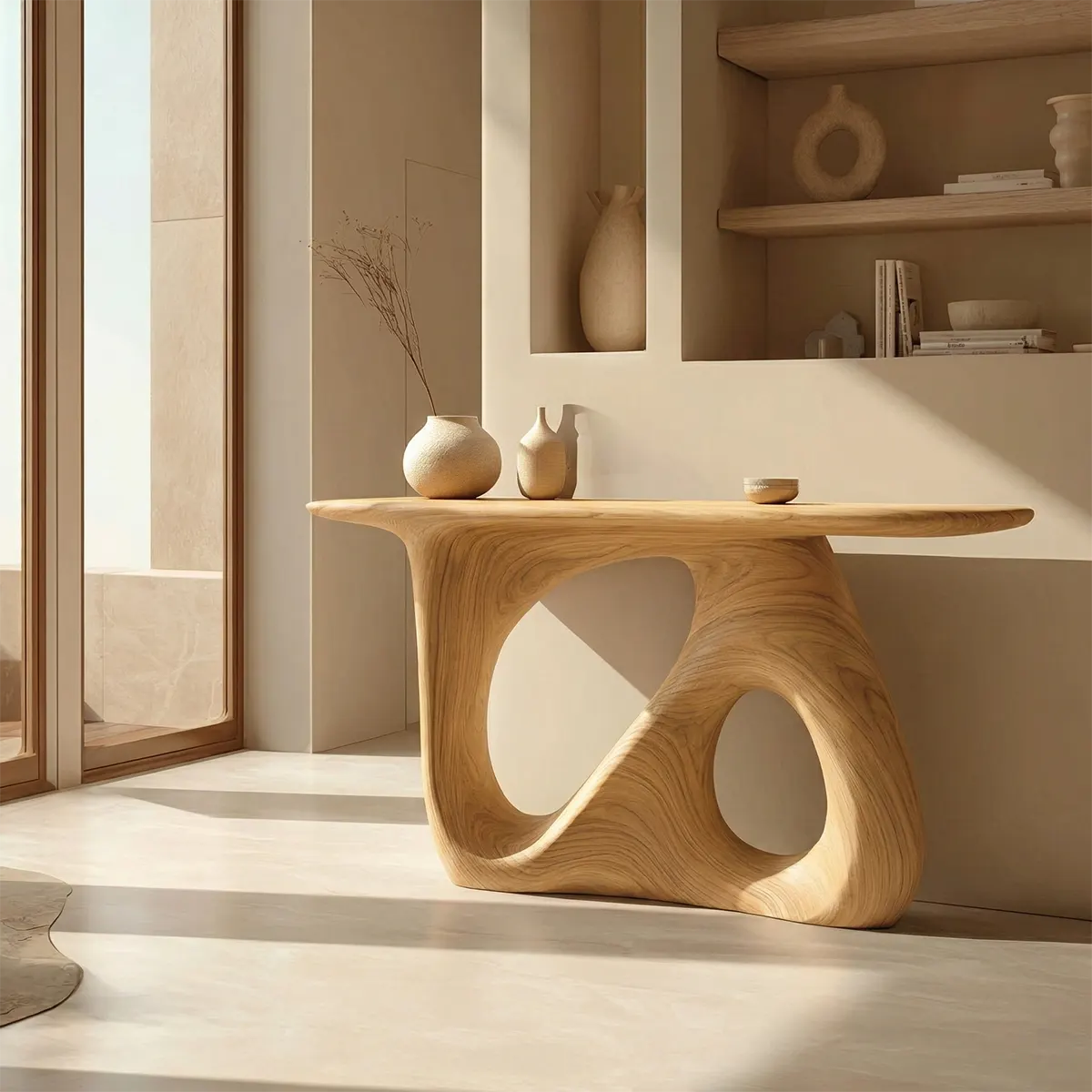 Sculptural Organic Solid Wood Console Table for Modern Interiors - Woodenecho