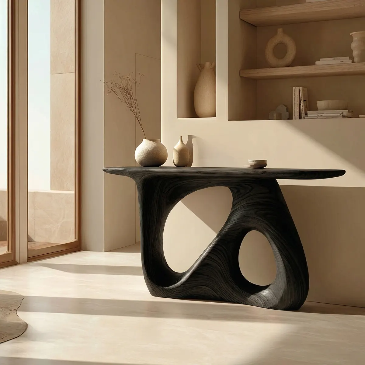 Sculptural Organic Solid Wood Console Table for Modern Interiors - Woodenecho
