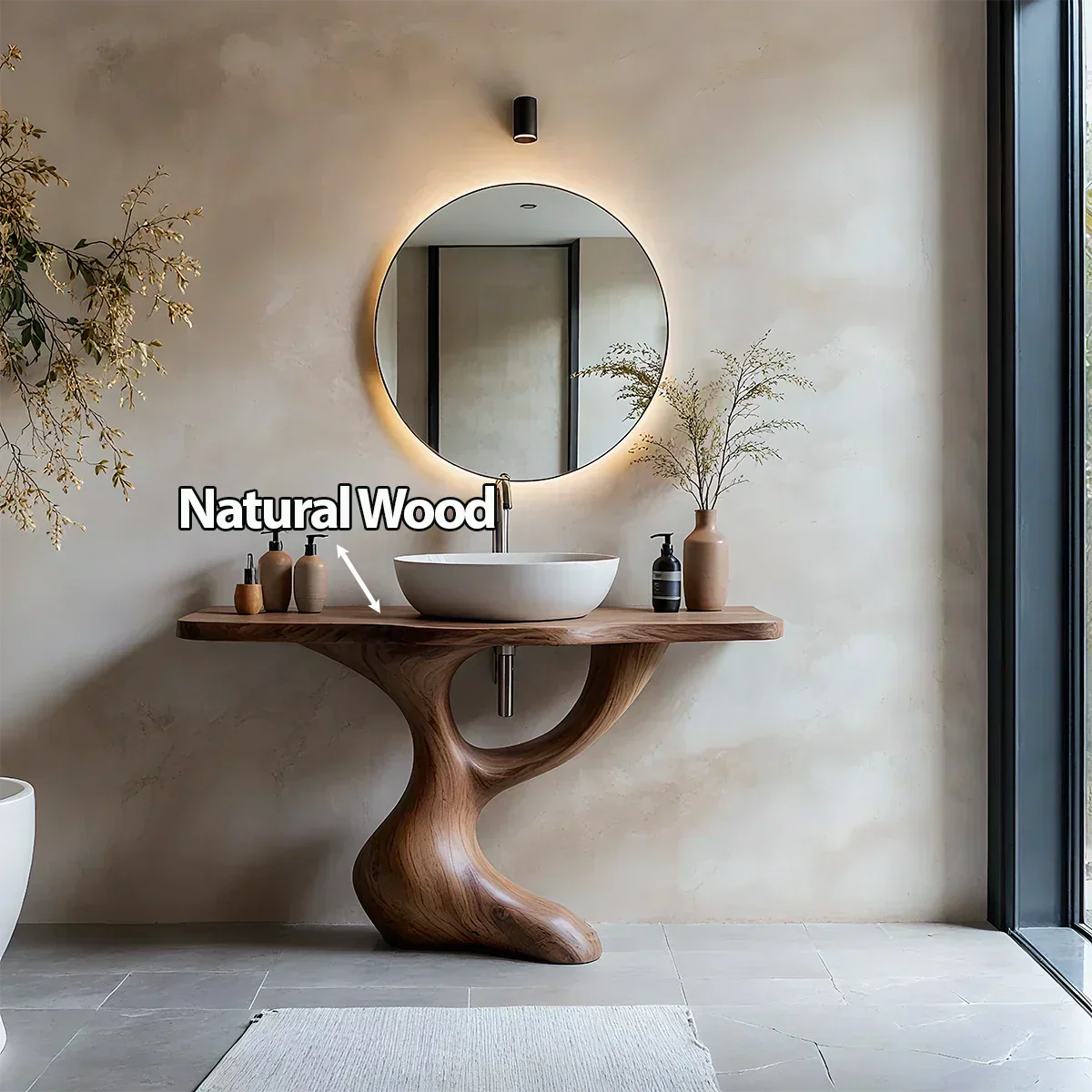 Sculptural Pedestal Wood Vanity – Organic Modern Bathroom Sink Table - Elitegemse