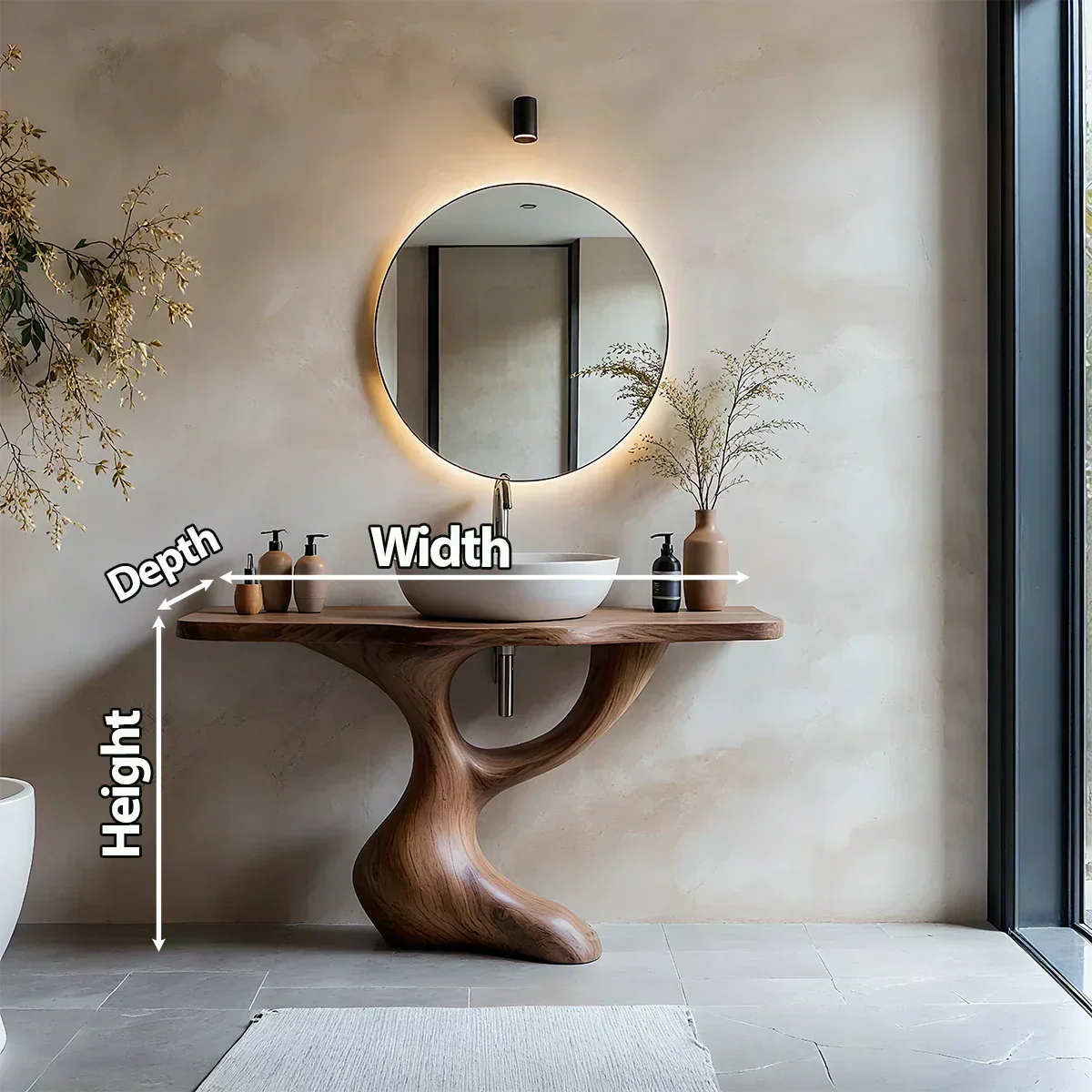 Sculptural Pedestal Wood Vanity – Organic Modern Bathroom Sink Table - Elitegemse