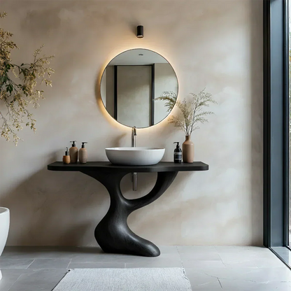 Sculptural Pedestal Wood Vanity – Organic Modern Bathroom Sink Table - Elitegemse