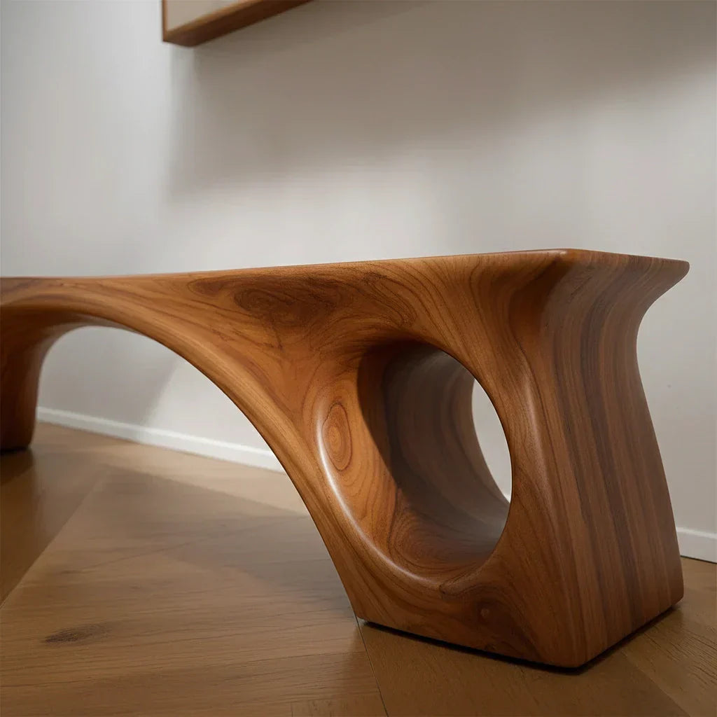 Sculptural Solid Wood Bench – Fluid Modern Form - Rustirawood