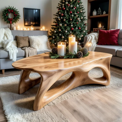 Sculptural Solid Wood Coffee Table – Handcrafted Natural Finish - Rustirawood