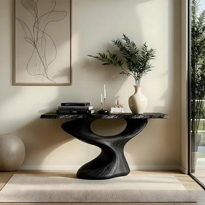 Sculptural Solid Wood Console — Modern Art Entry Table - Elitegemse
