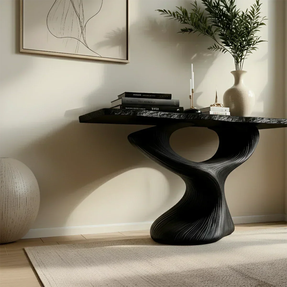 Sculptural Solid Wood Console — Modern Art Entry Table - Elitegemse