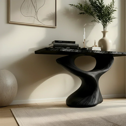 Sculptural Solid Wood Console — Modern Art Entry Table - Elitegemse