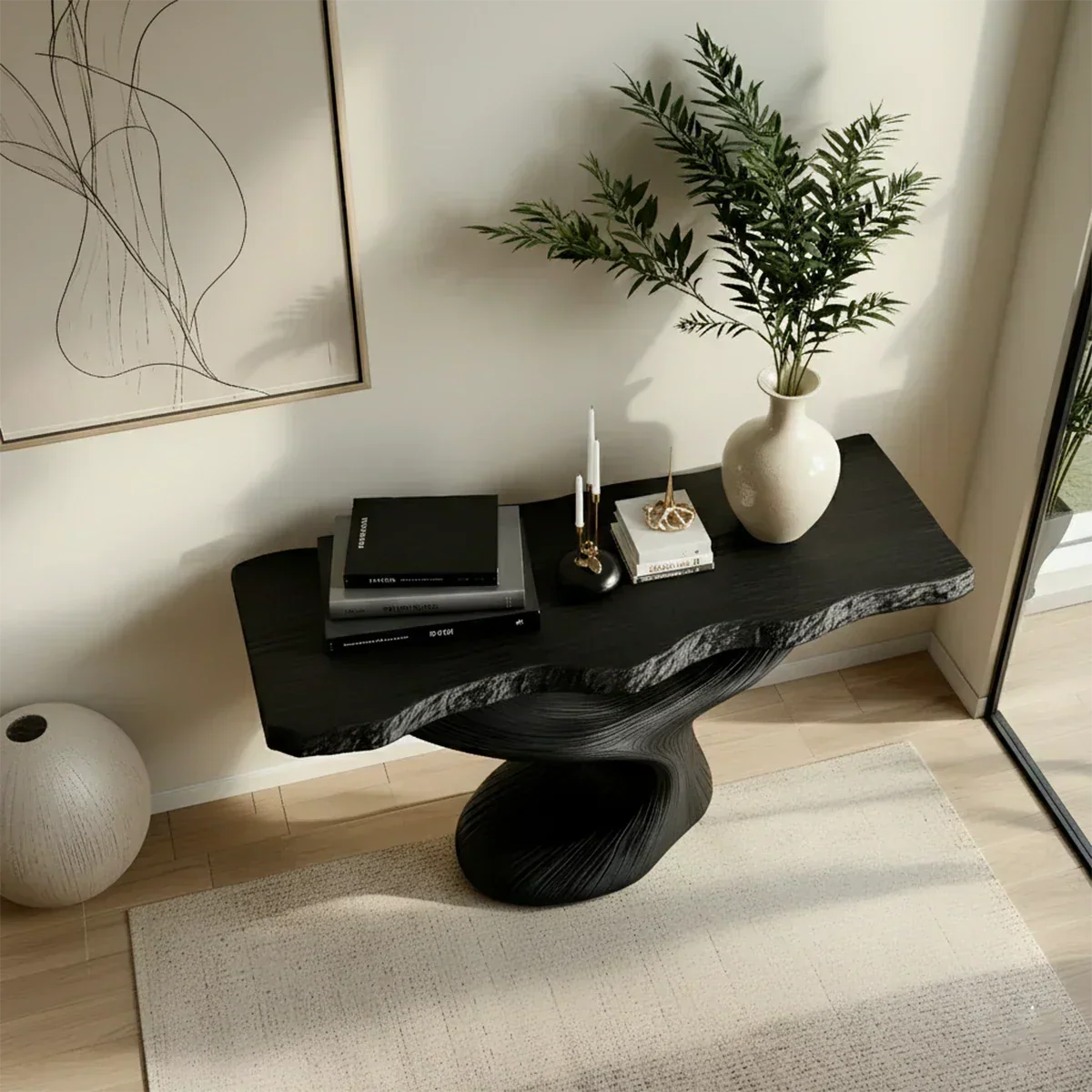 Sculptural Solid Wood Console — Modern Art Entry Table - Elitegemse