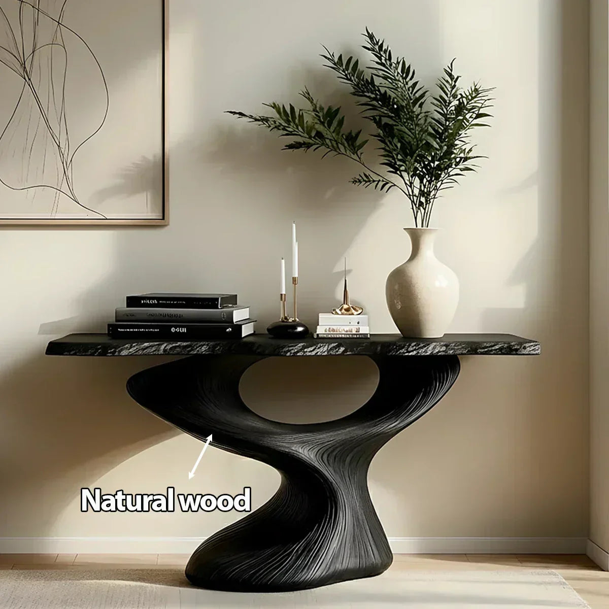 Sculptural Solid Wood Console — Modern Art Entry Table - Elitegemse