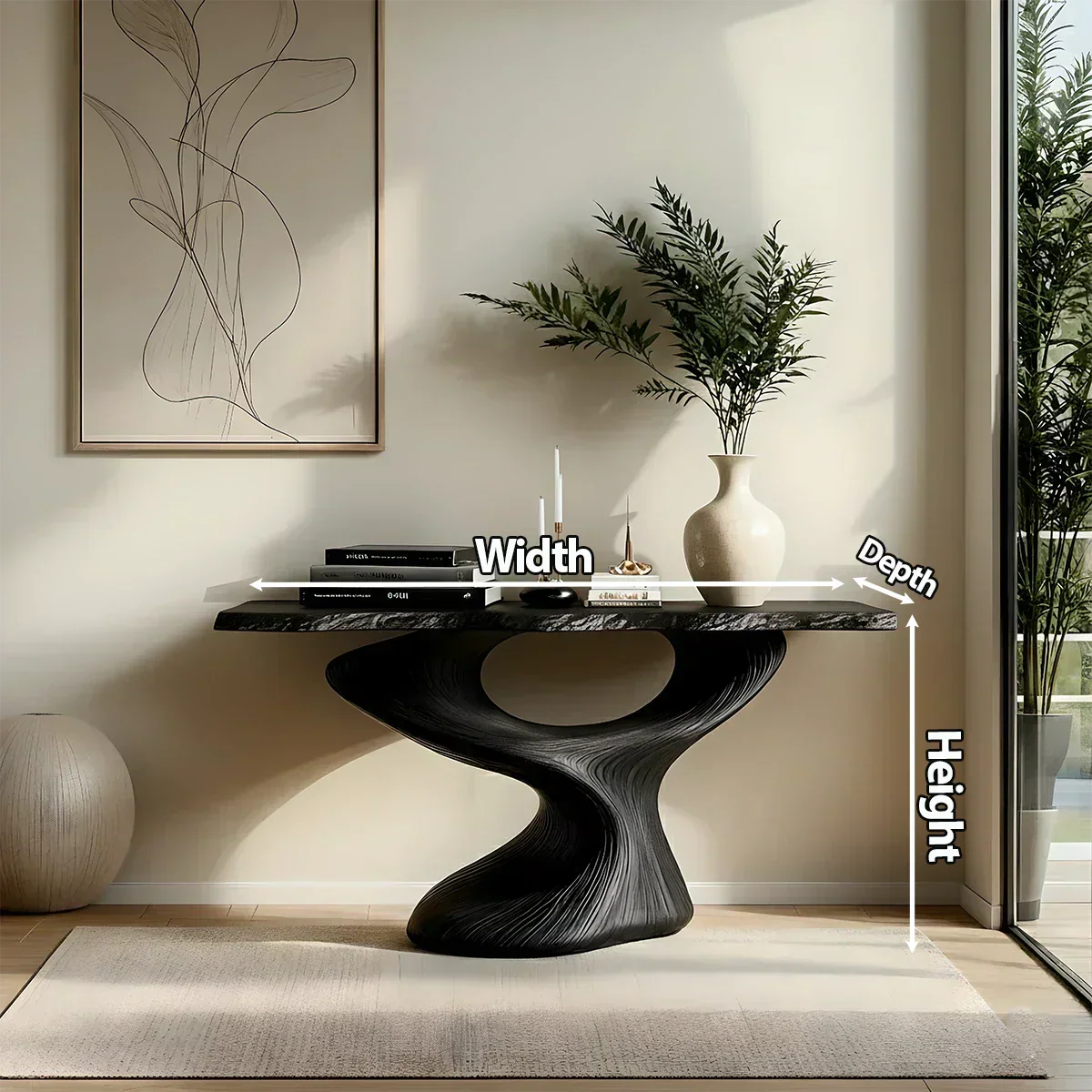 Sculptural Solid Wood Console — Modern Art Entry Table - Elitegemse