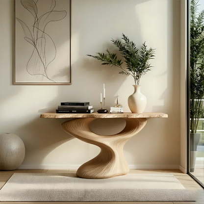 Sculptural Solid Wood Console — Modern Art Entry Table - Elitegemse