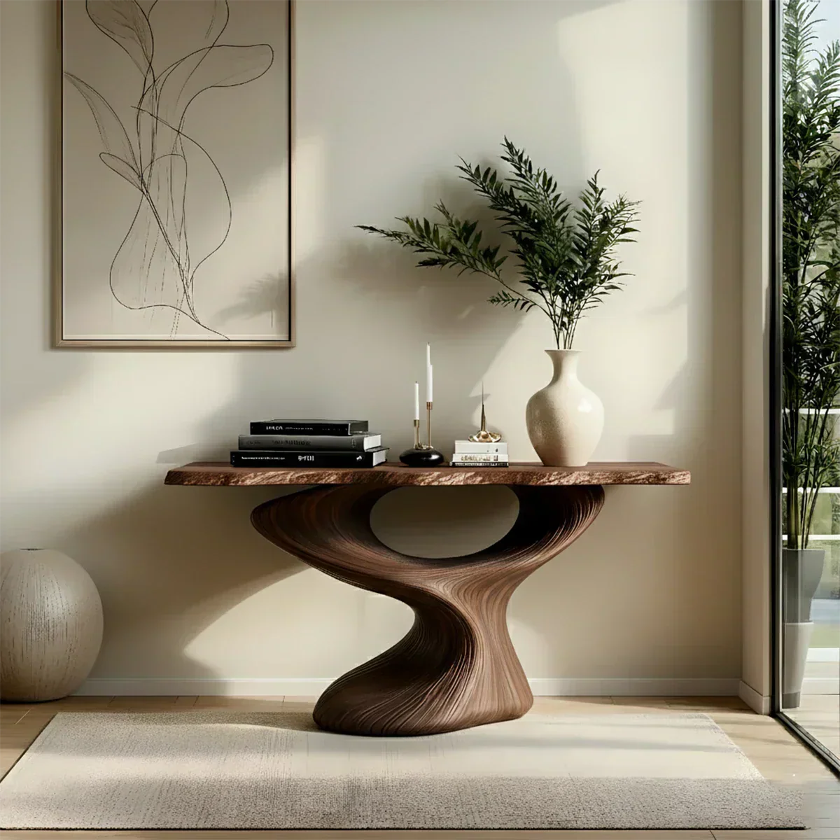 Sculptural Solid Wood Console — Modern Art Entry Table - Elitegemse