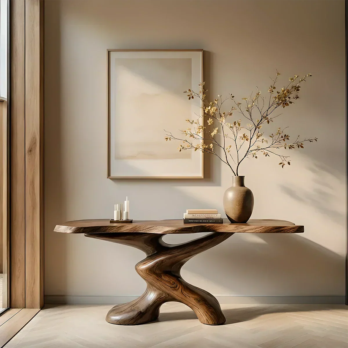Sculptural Solid Wood Console Table — Organic Japandi Entryway Art Piece - Elitegemse