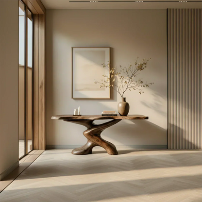 Sculptural Solid Wood Console Table — Organic Japandi Entryway Art Piece - Elitegemse