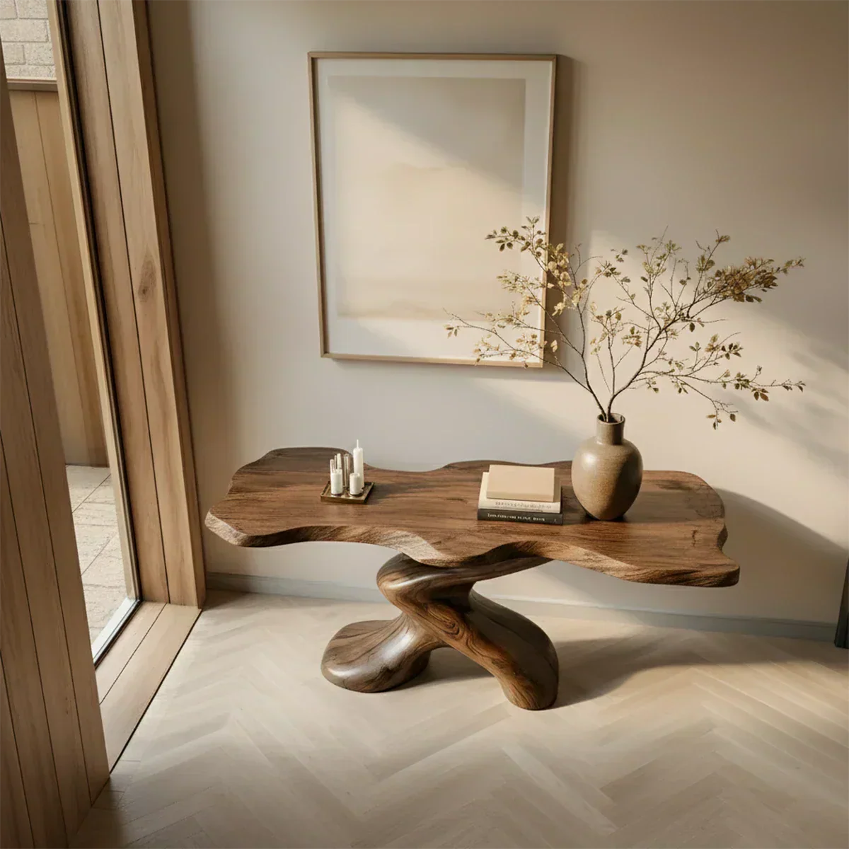 Sculptural Solid Wood Console Table — Organic Japandi Entryway Art Piece - Elitegemse