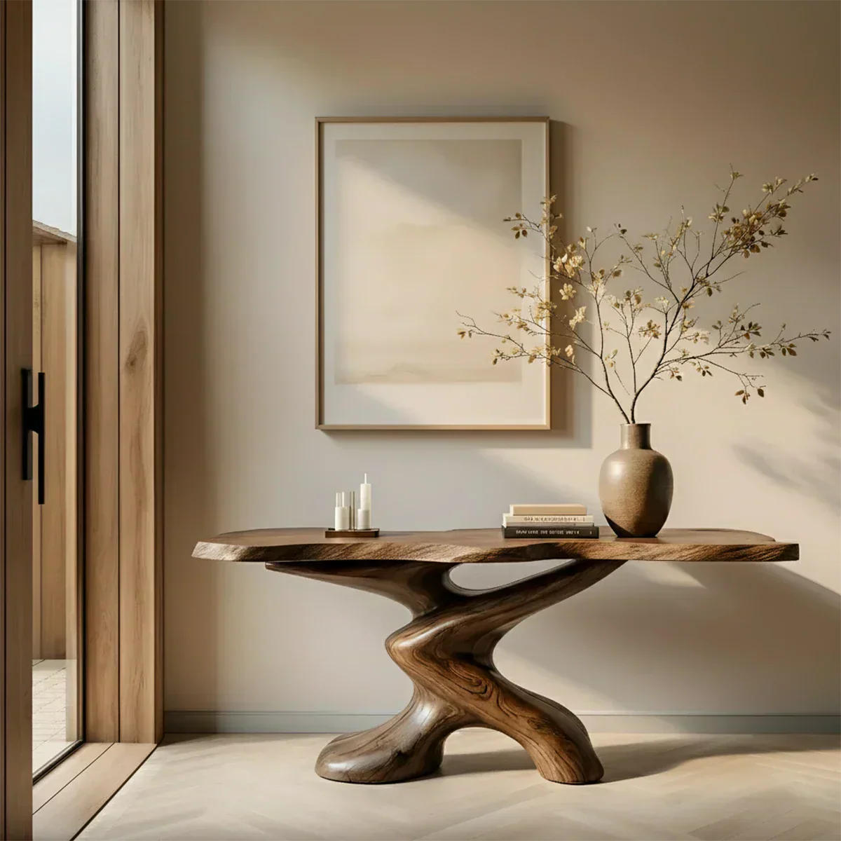Sculptural Solid Wood Console Table — Organic Japandi Entryway Art Piece - Elitegemse