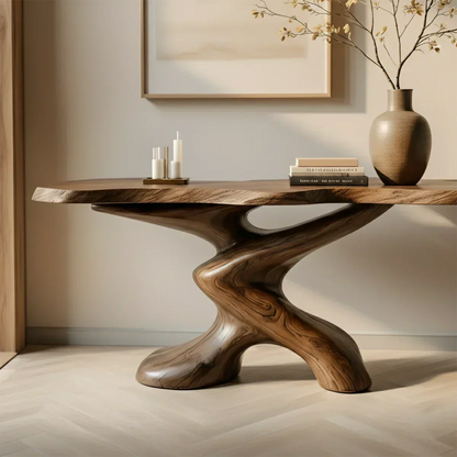 Sculptural Solid Wood Console Table — Organic Japandi Entryway Art Piece - Elitegemse
