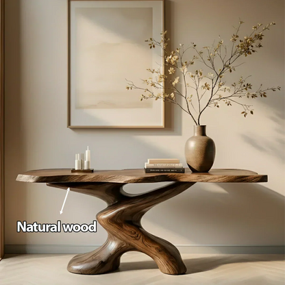 Sculptural Solid Wood Console Table — Organic Japandi Entryway Art Piece - Elitegemse