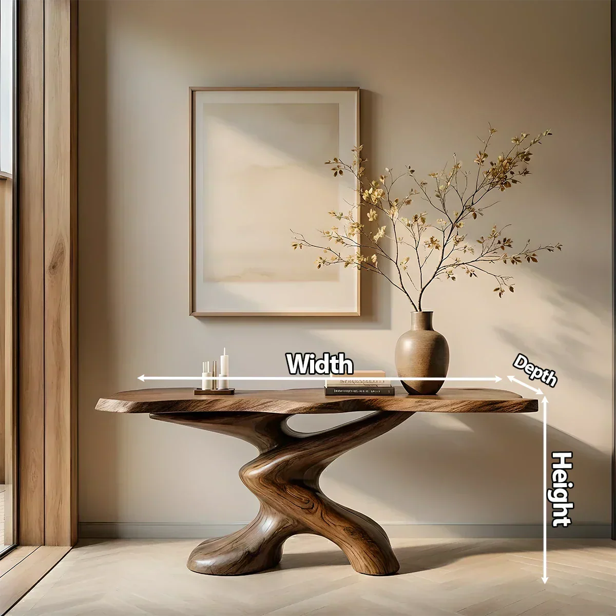 Sculptural Solid Wood Console Table — Organic Japandi Entryway Art Piece - Elitegemse