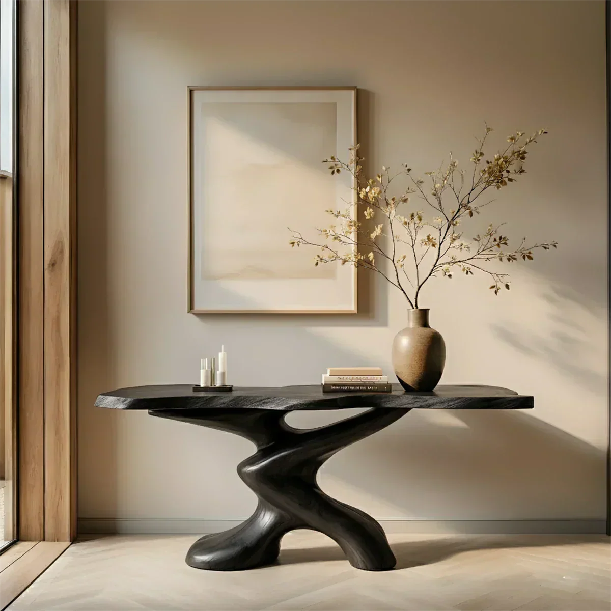 Sculptural Solid Wood Console Table — Organic Japandi Entryway Art Piece - Elitegemse