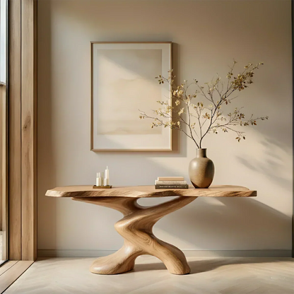 Sculptural Solid Wood Console Table — Organic Japandi Entryway Art Piece - Elitegemse
