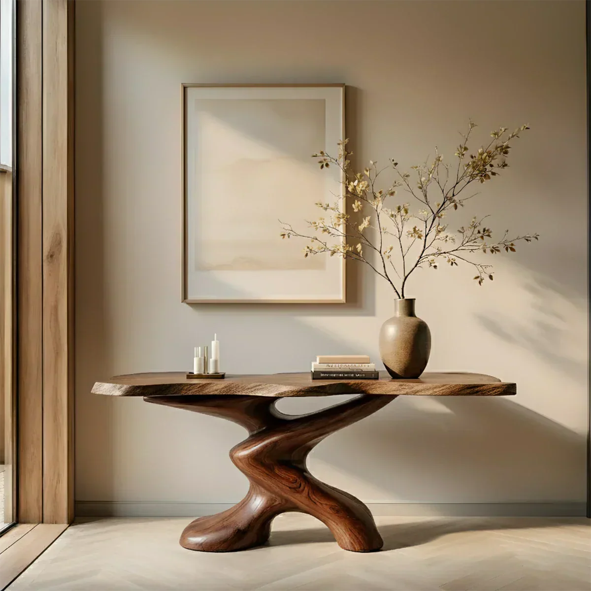 Sculptural Solid Wood Console Table — Organic Japandi Entryway Art Piece - Elitegemse