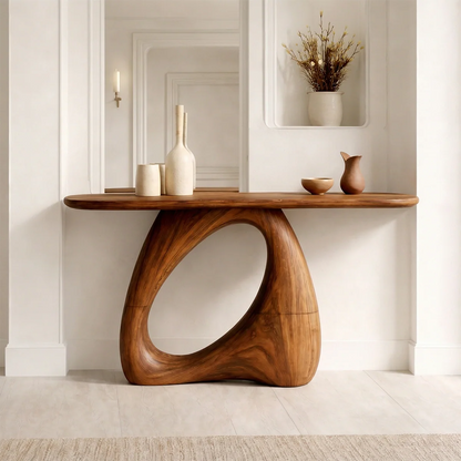 Sculptural Solid Wood Console Table with Organic Modern Entryway Design - Woodenecho
