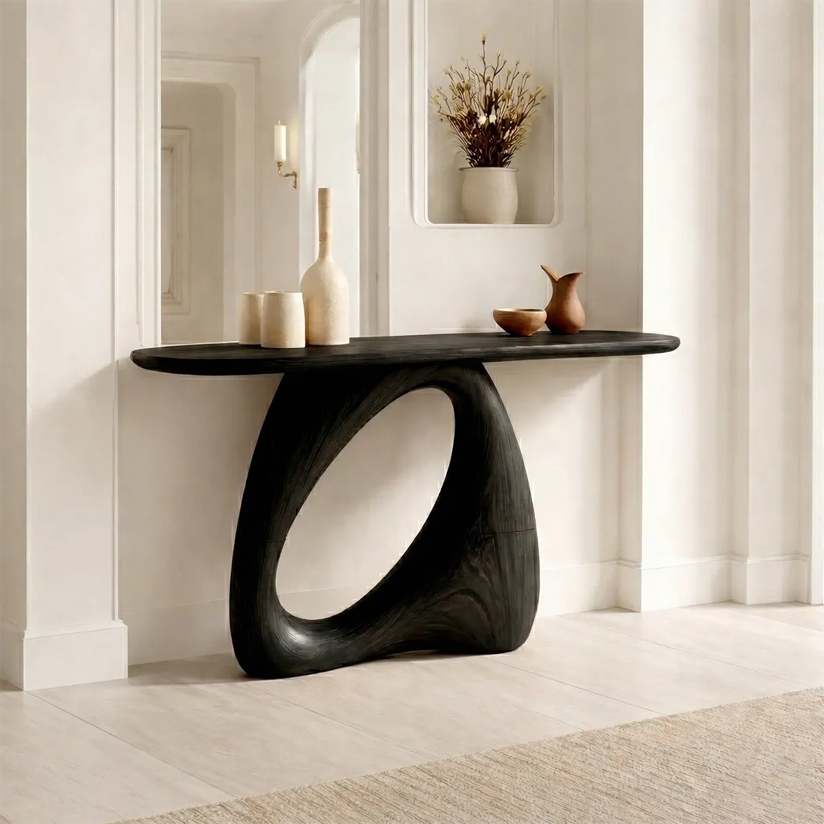 Sculptural Solid Wood Console Table with Organic Modern Entryway Design - Woodenecho