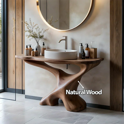 Sculptural Solid Wood Pedestal Vanity – Modern Bathroom Sink Stand - Elitegemse