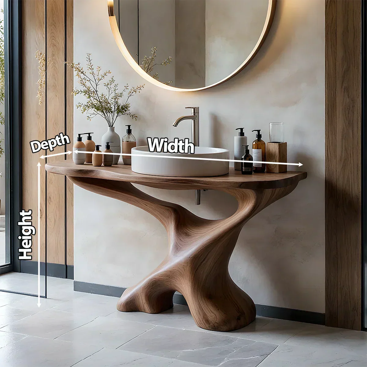 Sculptural Solid Wood Pedestal Vanity – Modern Bathroom Sink Stand - Elitegemse