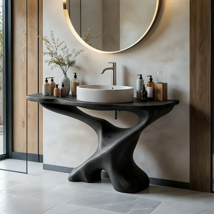 Sculptural Solid Wood Pedestal Vanity – Modern Bathroom Sink Stand - Elitegemse