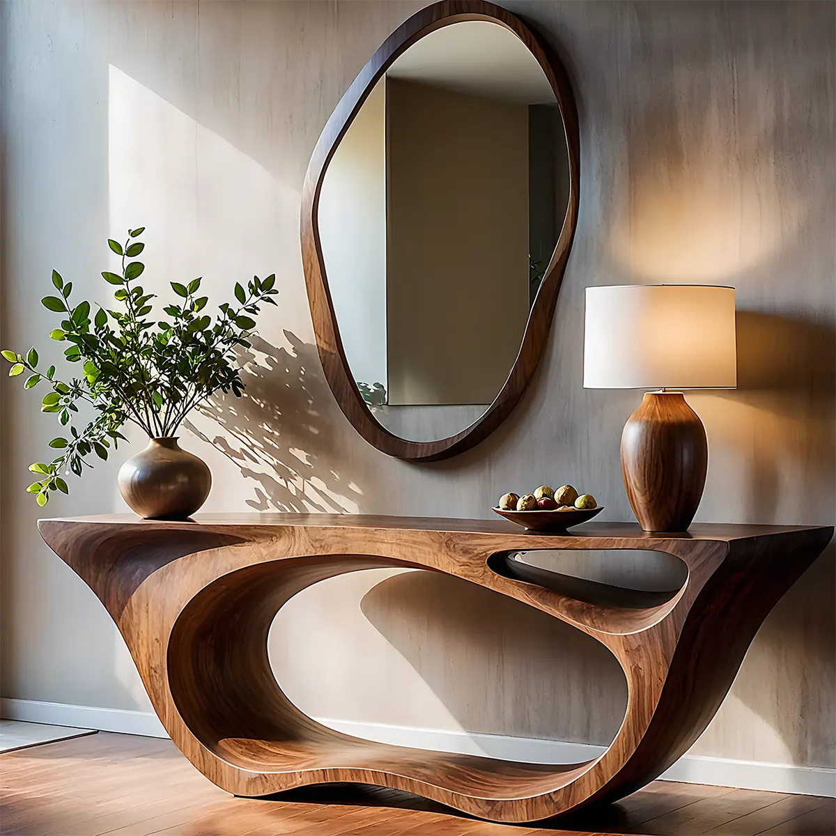 Sculptural Walnut Console Table – Double Loop Wood Design - Elitegemse