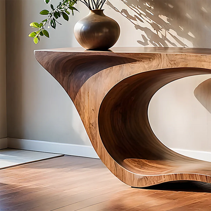 Sculptural Walnut Console Table – Double Loop Wood Design - Elitegemse