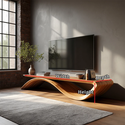 Sculptural Wave Natural Solid Wood TV Stand with Open Base Design - Woodenecho
