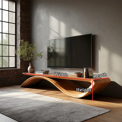 Sculptural Wave Natural Solid Wood TV Stand with Open Base Design - Woodenecho