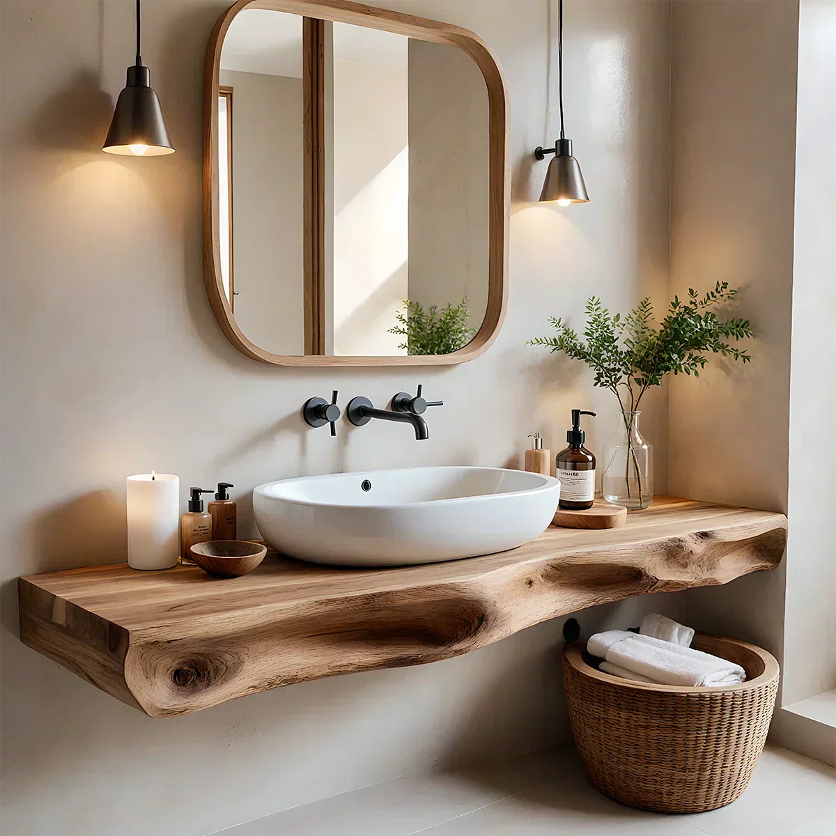Serenity Floating Vanity – Natural Solid Wood Minimalist Console - Elitegemse