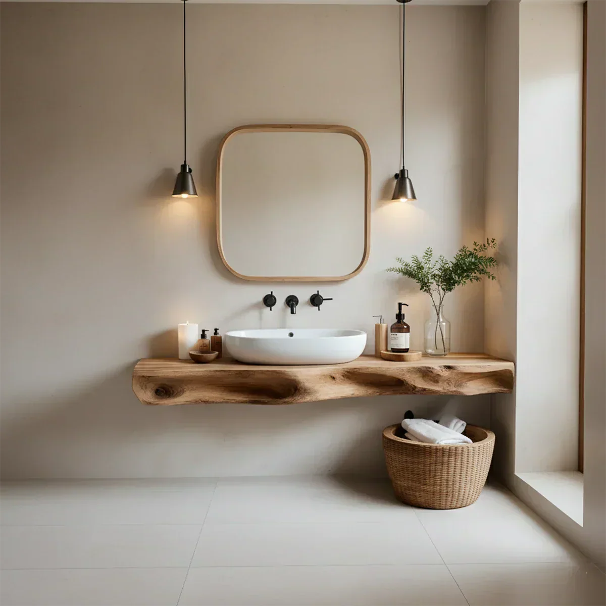 Serenity Floating Vanity – Natural Solid Wood Minimalist Console - Elitegemse