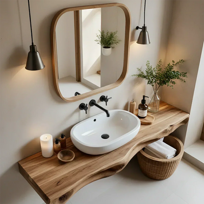 Serenity Floating Vanity – Natural Solid Wood Minimalist Console - Elitegemse
