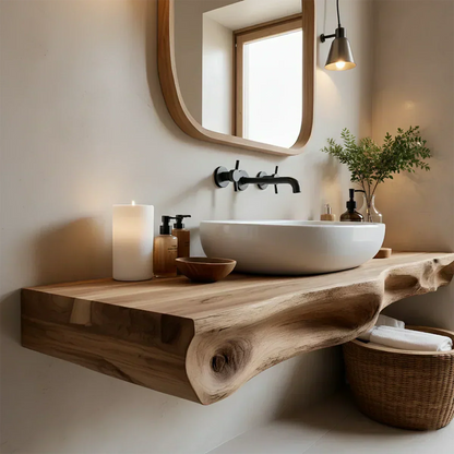 Serenity Floating Vanity – Natural Solid Wood Minimalist Console - Elitegemse
